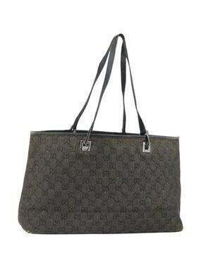 GUCCI GG Canvas Tote Bag Black Silver 36173 1705
